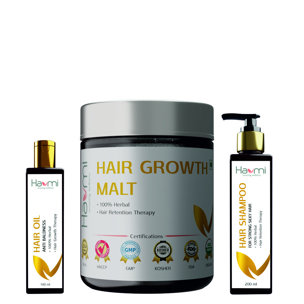 Hair Growth Kit              (1.Hair Oil for Anti Baldness       2. Hair Growth Malt              3. Hair Shampoo for strong Silky Hair Gold).